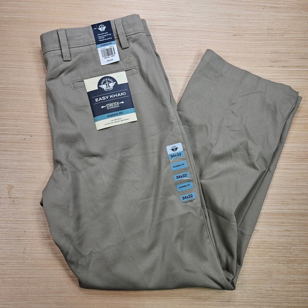 Dockers Easy Khaki Men 34x32 Fit 34x30.5 Tan Classic Fit Flat Stretch Chinos NEW